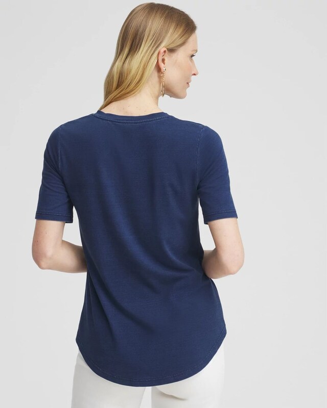 Faux Denim Notch Neck Tee - image 3